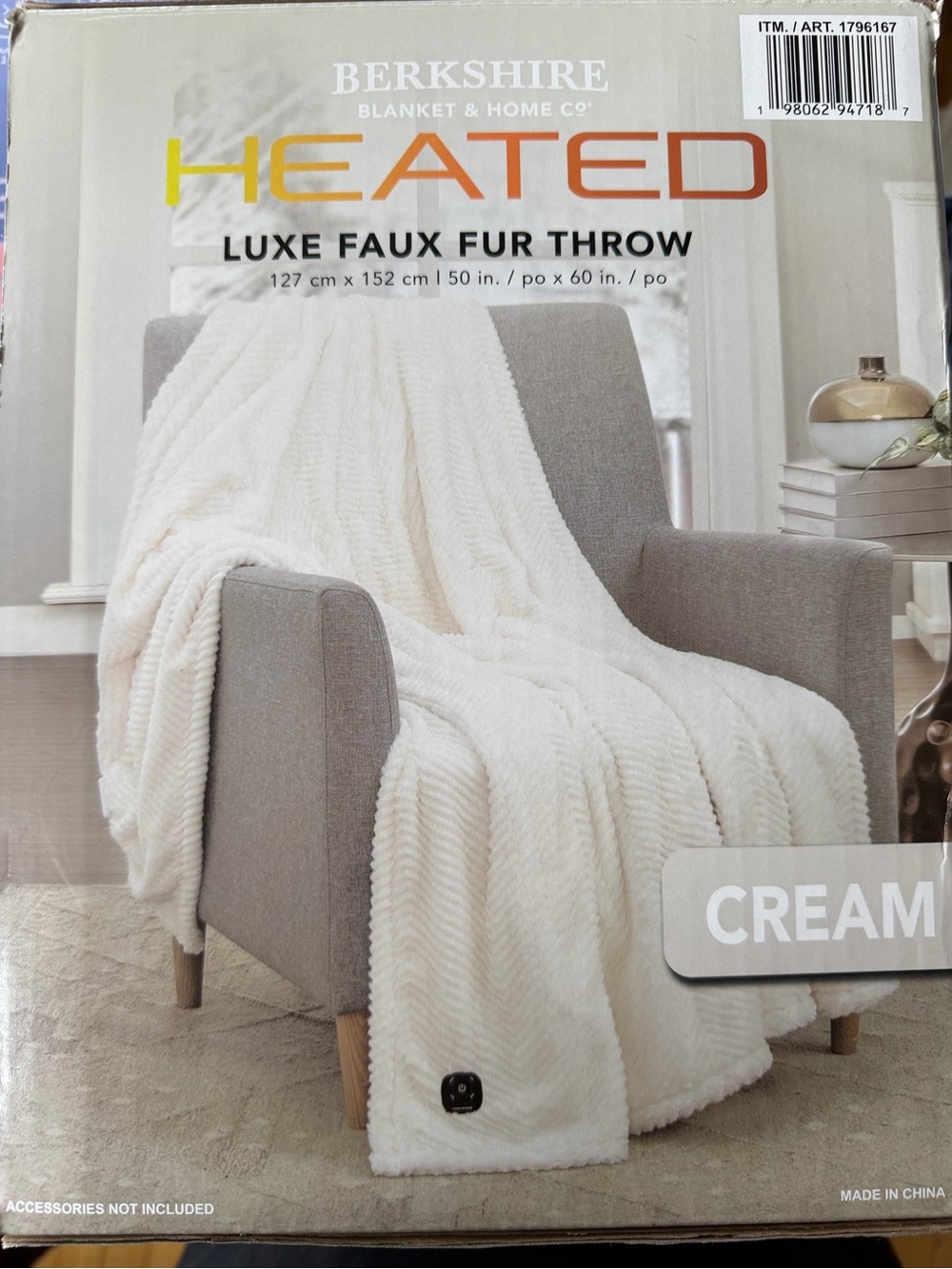 Berkshire Heated Luxe Faux Fur Throw - Cream